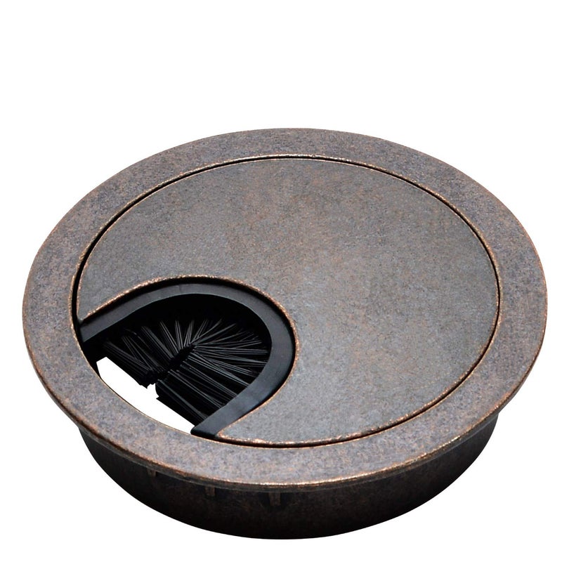 Desunia Antique Bronze Metal Cable Grommet | 2 Piece "Lock in" Feature with "Brush" Opening for Management of Office & Computer Desk Wires | 60mm (2 3/8") Hole Opening | 1 Pack - Image 1